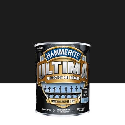 Peinture fer extérieure Ultima noir RAL 9005 brillant 750 ml - HAMMERITE