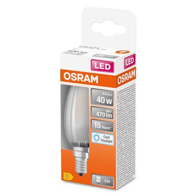 Ampoule LED E14 flamme dépolie 4W=470 lumens lumière du jour OSRAM