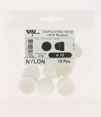 Capuchons tête hexagonale plastique blanc M12 par 10 VISWOOD