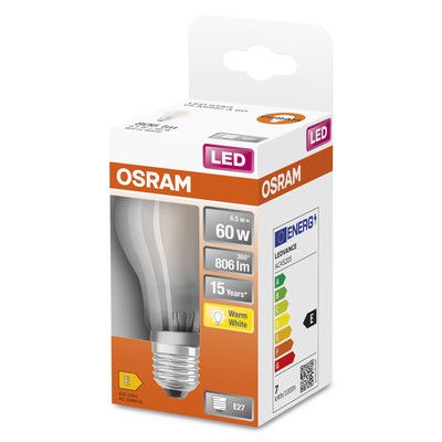 Ampoule LED E27 dépolie 7 W=806 lumens blanc chaud OSRAM